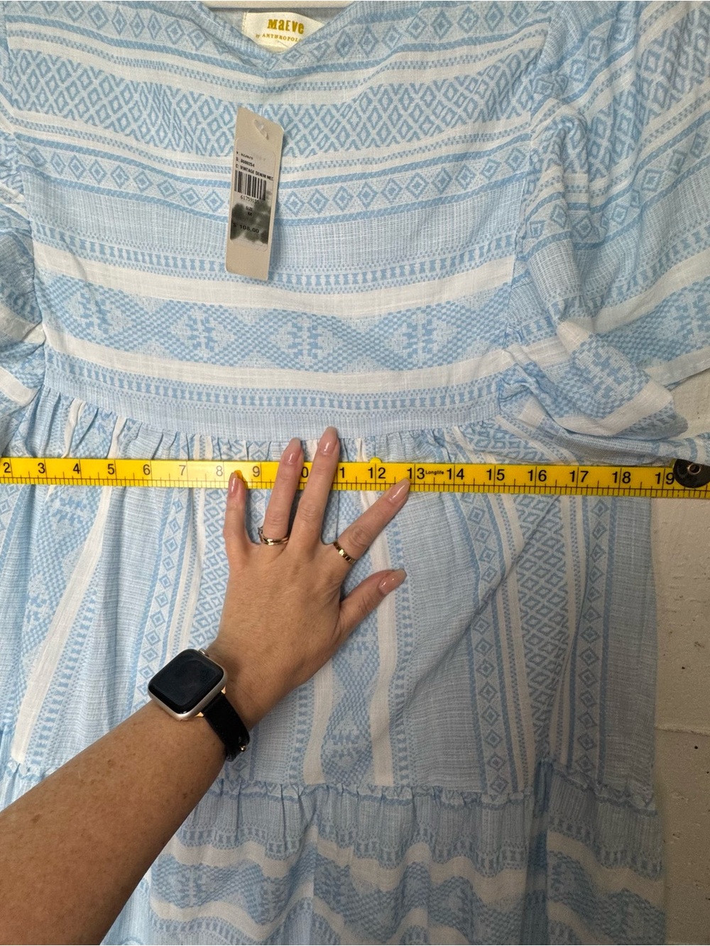 Anthro Maeve Vintage Denim lightweight Blue Striped 100% Cotton Summer Dress M - Picture 9 of 10